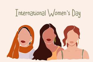 Internationale vrouwen dag. gezichtsloos abstract Dames van verschillend etniciteiten. vector