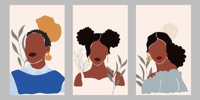 reeks van modern gezichtsloos abstract Afrikaanse Amerikaans vrouw modieus minimalistische poster vector