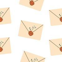 naadloos patroon met schattig envelop Aan wit geïsoleerd achtergrond. roze brief, uitnodiging envelop. illustratie. patroon voor kleding stof, verpakking. thema van communicatie, mail. vector