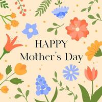 gelukkig moeders dag illustratie. plein groet kaart. schattig bloemen en tekst moeder dag. bloemen ontwerp. abstract bloesem achtergrond. vector