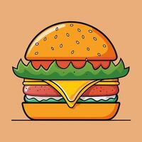 kunst van hamburger kaas met brand tekenfilm stijl vlak icoon illustratie vector