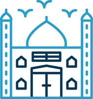 moskee lijn blauw twee kleur icoon vector
