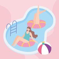 zomertijd meisjes in zwembad met drijvers en bal vakantietoerisme vector