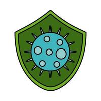 covid 19 coronavirus, virusschildbescherming, preventie verspreiding uitbraak ziekte pandemie plat stijlicoon vector