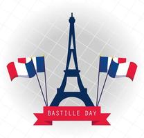 frankrijk eiffeltoren met vlaggen van happy bastille day vector design