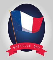 vlag van frankrijk met lint van happy bastille day vector design