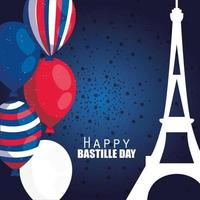 frankrijk eiffeltoren met ballonnen van happy bastille day vector design
