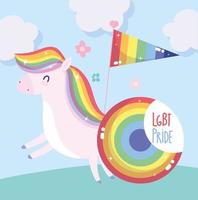 lgtbi paard cartoon met vlag en zegel stempel vector design