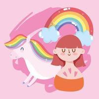 meisjescartoon met lgtbi-paard en regenboog vectorontwerp vector