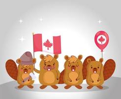bevers met Canadese vlag en ballon vector design