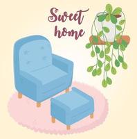 sweet home fauteuil voetsteun potplant op plank vector