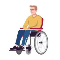man in rolstoel semi platte rgb kleur vectorillustratie. gehandicapte, gehandicapte persoon. herstel periode. rehabilitatie. psychologie overleg. geïsoleerde stripfiguur op witte achtergrond vector