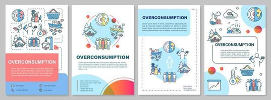 overconsumptie brochure sjabloon. milieuschade. flyer, boekje, folder afdrukken, omslagontwerp met lineaire pictogrammen. vectorlay-outs voor tijdschriften, jaarverslagen, reclameposters vector