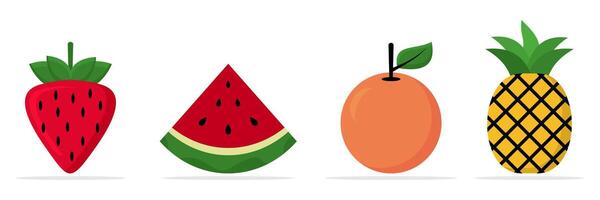 gemakkelijk illustratie van aardbeien, watermeloen, sinaasappels en ananas. zomer ontwerp ornament voor banier, poster, groet kaart, sociaal media. vector