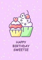 gelukkige verjaardag lieverd wenskaart met kleur pictogram element. feestelijke cupcakes en snoepjes. briefkaart vector ontwerp. decoratieve flyer met creatieve illustratie. notitiekaart met felicitatiebericht