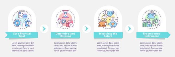 pensioen voorbereiding vector infographic sjabloon. toekomstige investeringen presentatie schets ontwerpelementen. datavisualisatie met 4 stappen. proces tijdlijn info grafiek. workflowlay-out met lijnpictogrammen