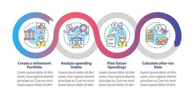 besparing gids vector infographic sjabloon. bouw investeringsportefeuille presentatie schets ontwerpelementen. datavisualisatie met 4 stappen. proces tijdlijn info grafiek. workflowlay-out met lijnpictogrammen