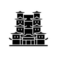 tand relikwie tempel zwarte glyph pictogram. spirituele hub voor boeddhisten. Zuid-Chinese architectuur. historisch museum. cultureel complex. silhouet symbool op witte ruimte. vector geïsoleerde illustratie