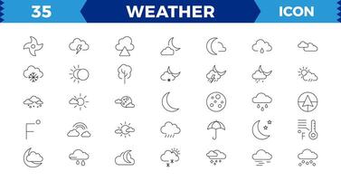 weer pictogrammen. weer voorspelling icoon set. wolken logo. weer , wolken, zonnig dag, maan, sneeuwvlokken, zon, regenen, donder storm, dauw, wind, zon dag. vector