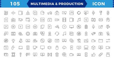 multimedia en productie icoon set. bioscoop icoon set. film teken verzameling. reeks van bioscoop, film, verzameling film, TV, schets icoon reeks verzameling. vector