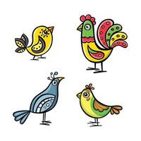 reeks van klein grappig vogels, parkieten, papegaaien tekenfilm, illustratie getrokken door hand- vector