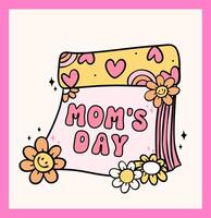 retro groovy moeders dag kalender mama's dag tekening tekening levendig pastel kleur voor groet kaart en sticker, t-shirt sublimatie. vector
