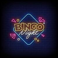 bingo nacht neon teken Aan steen muur achtergrond vector