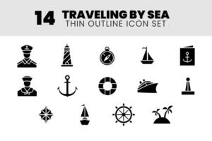zee op reis solide icoon reeks vector