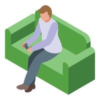 volwassen Speel spellen Aan sofa icoon isometrische . winnaar speler vector