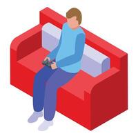 gamer Aan rood sofa icoon isometrische . pret spellen vector