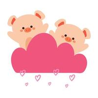 schattig tekenfilm varken met roze wolken. schattig dier tekening sticker vector