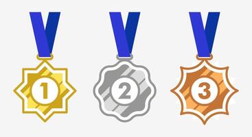 winnaar goud, zilver, bronzen. 1e 2e 3e medaille eerste plaats tweede derde plaatsing prestatie prijs winnaar insigne garantie winnend prijs lint symbool teken icoon logo sjabloon vector