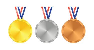 winnaar goud, zilver, bronzen. 1e 2e 3e medaille eerste plaats tweede derde plaatsing prestatie prijs winnaar insigne garantie winnend prijs lint symbool teken icoon logo sjabloon vector