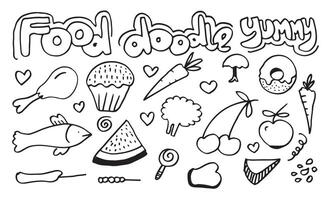 tekening voedsel pictogrammen met belettering. vector