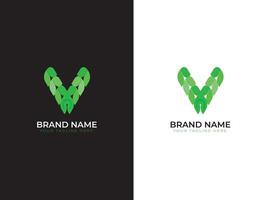 v blad en brief combinatie logo ontwerp vector