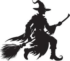 gelukkig halloween heks met bezem silhouet illustratie. vector