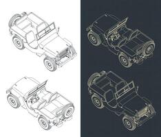 all-terrain voertuig isometrische blauwdrukken vector