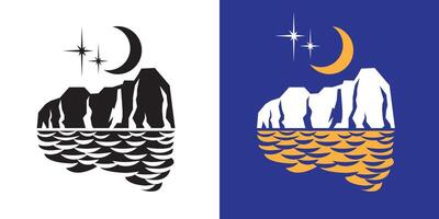 ijsberg, de nacht lucht, de sterren en de maan lichten, golven. kan worden gebruikt net zo een teken of embleem of andere taken vector