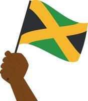 hand- Holding en verhogen de nationaal vlag van Jamaica vector