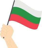 hand- Holding en verhogen de nationaal vlag van bulgarije vector