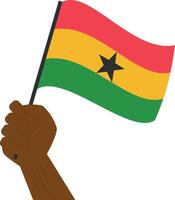 hand- Holding en verhogen de nationaal vlag van Ghana vector