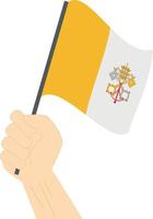 hand- Holding en verhogen de nationaal vlag van Vaticaan stad vector
