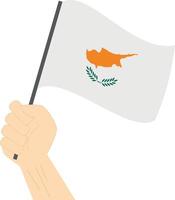 hand- Holding en verhogen de nationaal vlag van Cyprus vector