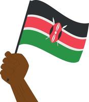 hand- Holding en verhogen de nationaal vlag van Kenia vector