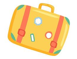 reizen bagage in vlak ontwerp. toerist wijnoogst koffer met stickers. illustratie geïsoleerd. vector