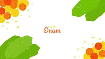 onam Indisch festival kerala staat. bloemen patronen. bloemen en palm bladeren. gelukkig onam vakantie. poster banier ontwerp. illustratie. vector