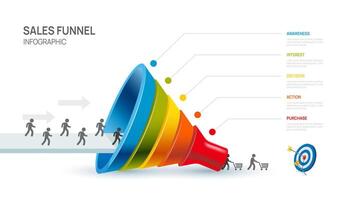 verkoop trechter infographic diagram sjabloon voor zaken.6 stap pijlen, afzet en opstarten bedrijf, v vector