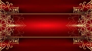 luxe rood achtergrond met gouden mandala ornament vector