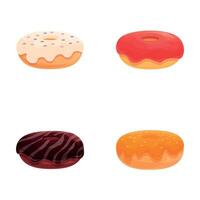 geglazuurd donut pictogrammen reeks tekenfilm . divers kleurrijk zoet donut vector