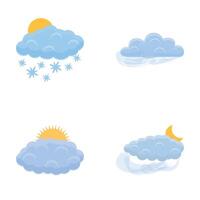 wolk pictogrammen reeks tekenfilm . grijs wolk covers zon en maan vector